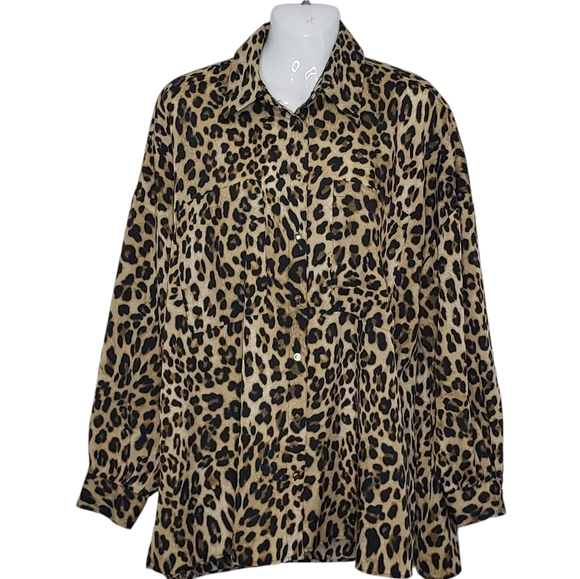 Zara Leopard Print Long Sleeve Blouse Size Medium Classic Trendy - Picture 16 of 16